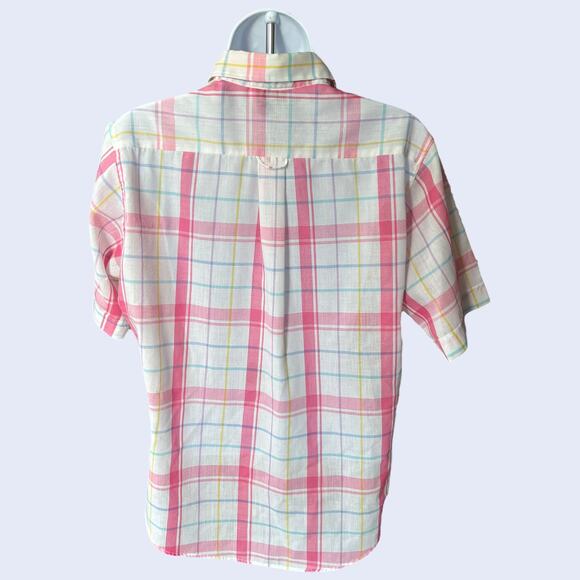 Hunter’s Glen pastel plaid short sleeve button-down shirt S pink USA vintage - Picture 2 of 4